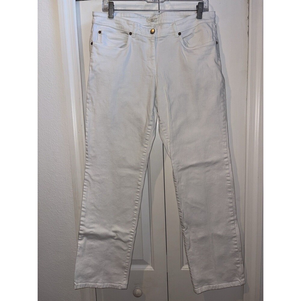 EILEEN FISHER Organic Cotton Straight Leg White Stretch Denim Jeans M 10/12 EUC